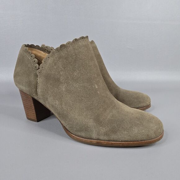 Jack Rogers Size 8 Bootie Marianne Oak Suede Boots Scalloped Side Zip Heel - Picture 4 of 12